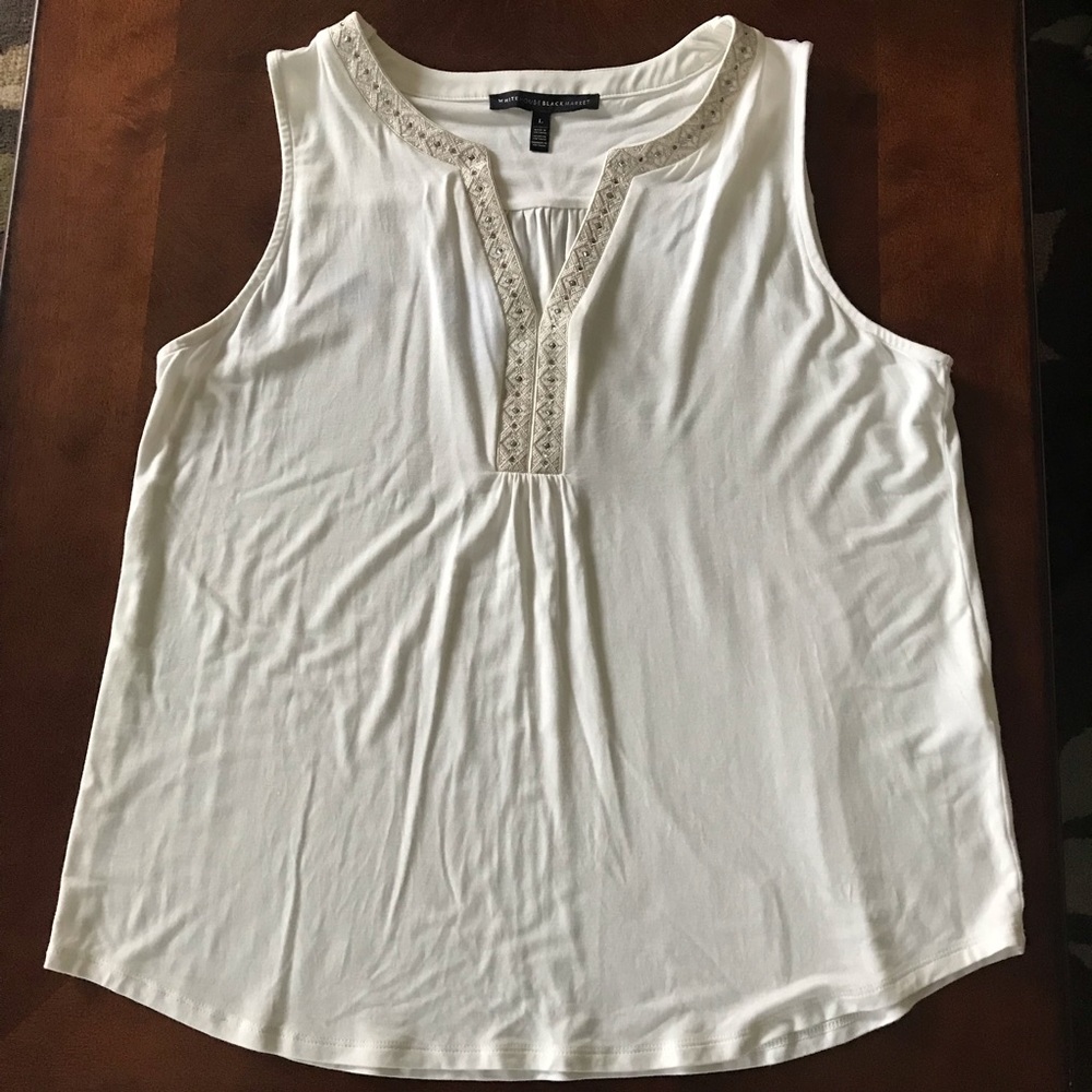 EMBELLISHED-NECKLINE TANK- Large